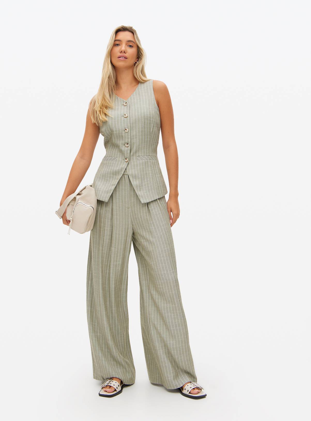 Sage Green Ultra-Wide Co-ord Tailored Trousers 14R - Image 2